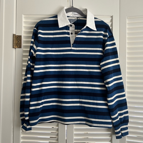 NWT Superdown Sashia Polo Top Oversized  Striped Rugby Shirt Size XXS Blue White - Picture 2 of 7